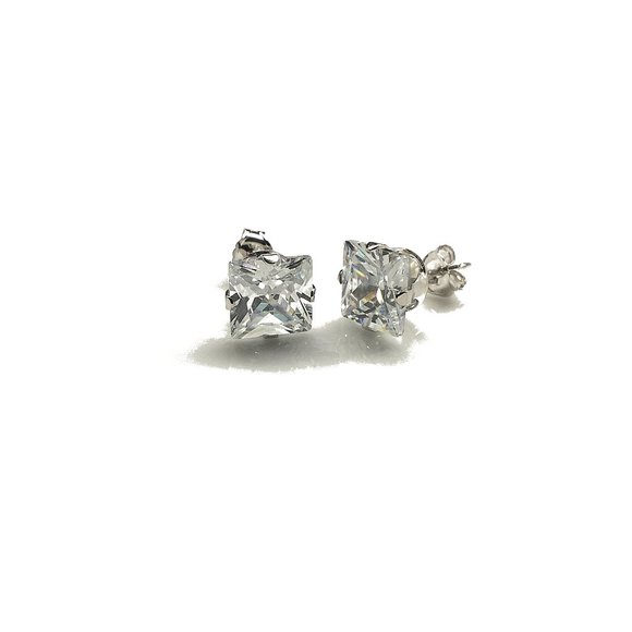 Sparkly Cubic Zirconia Square Stud Post Earrings - Picture 4 of 5